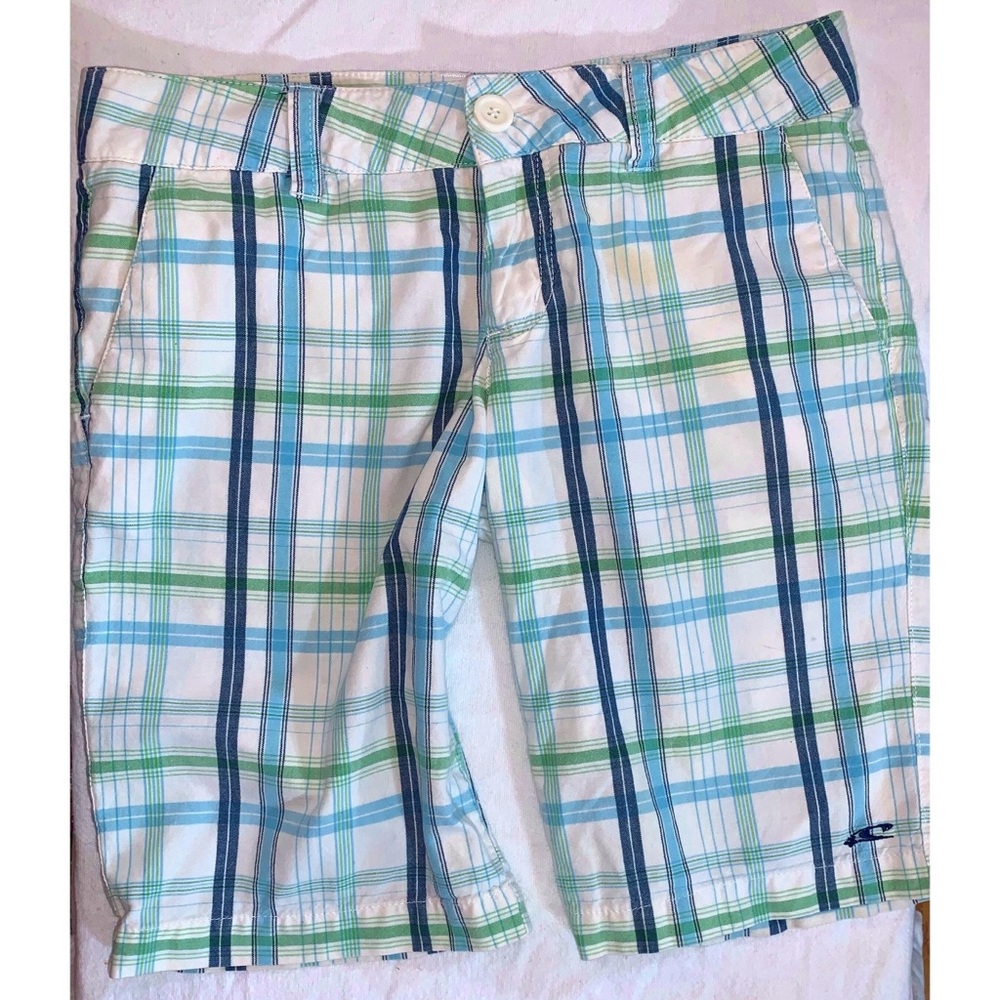 O’Neill Blue, Green, & White Plaid Bermuda Shorts